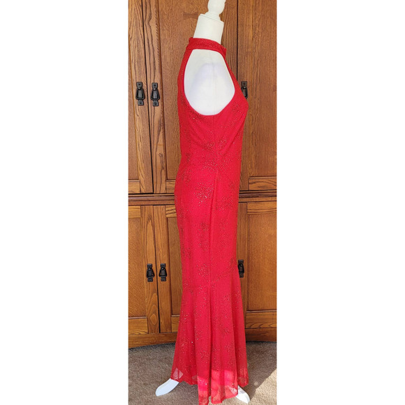 Jessica McClintock Gunne Sax Sz 8 VTG Red Elegant Romantic Sparkly Halter Gown - Picture 6 of 13